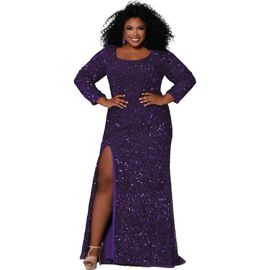 Sydney's Closet Sydney's Closet Long Sleeve Fitted Scoop Neck Sequin Plus Size Gown