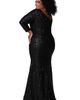 Sydney's Closet Sydney's Closet One-Shoulder Long Sleeve Sequin Plus Size Gown - 2