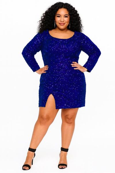 Sydney's Closet Sydney's Closet Plus Size Long Sleeve Sequin Cocktail Dress