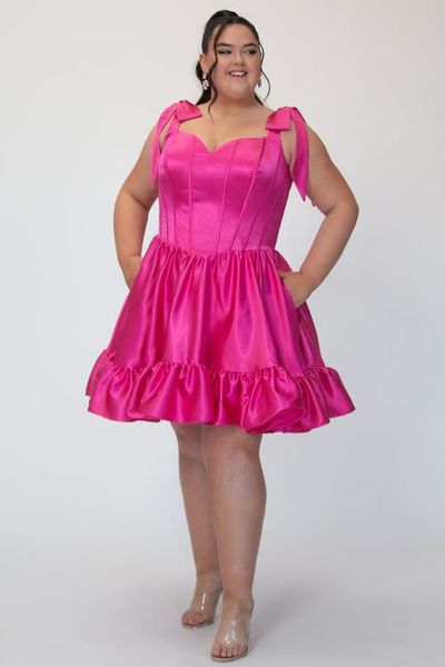 Sydney's Closet Sydney's Closet Plus Size Satin Corset Homecoming Dress with Ruffle