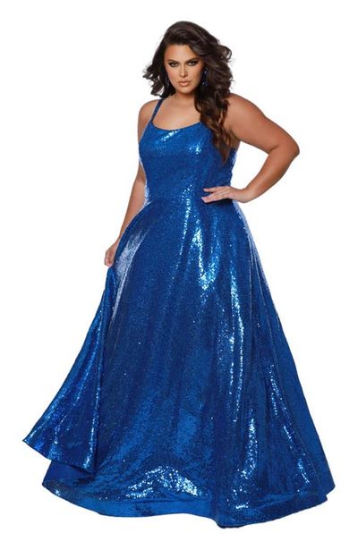 Sydney's Closet Sydney's Closet Sequin Scoop Neckline Plus Size A-Line Gown