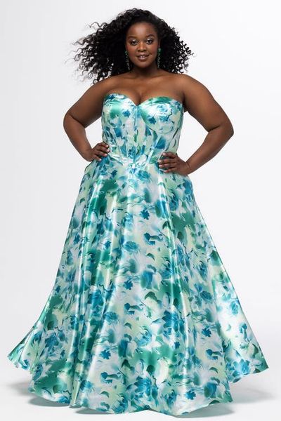 Sydney's Closet Sydney's Closet Strapless A-line Satin Plus Size Formal Dress