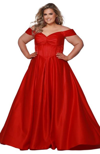Sydney's Closet Sydney's Closet Sweetheart Neckline Off the Shoulder Plus Size A-line Gown
