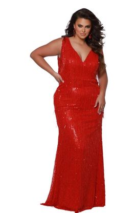 Sydney's Closet Sydney's Closet V-Neck Long Fitted Plus Size Sequin Fringe Formal Gown