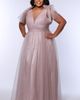Sydney's Closet Sydney's Closet V-Neckline Bra-Friendly Plus Size A-line Gown with Bows - 1