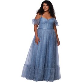 Sydney's Closet Sydney's Closet V-Neckline Flutter Sleeve Slim A-line Plus Size Gown