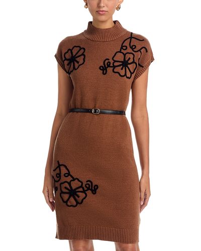 T Tahari T Tahari Belted Mock Neck Dress