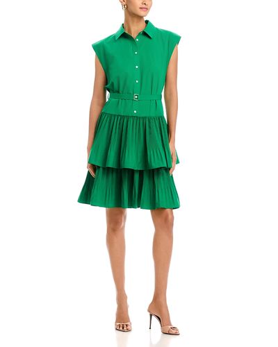 T Tahari T Tahari Cap Sleeve Button Down Tiered Dress