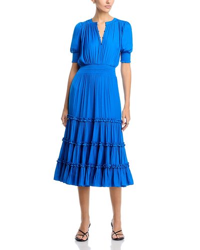 T Tahari T Tahari Elbow Sleeve Split Neck Tiered Dress