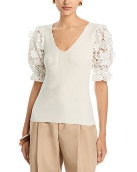 T Tahari T Tahari Lace Puff Sleeve Top