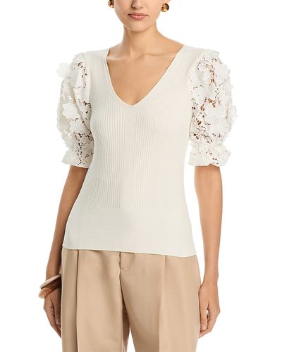 T Tahari T Tahari Lace Puff Sleeve Top