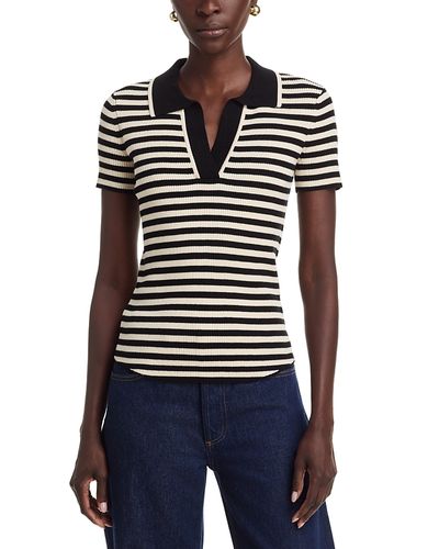 T Tahari T Tahari Open Polo Collar Stripe Sweater