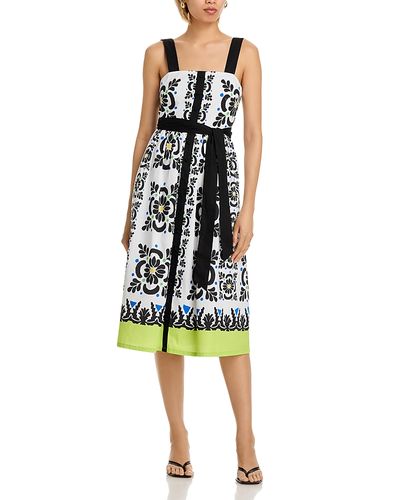 T Tahari T Tahari Printed Square Neck Midi Dress