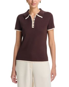 T Tahari T Tahari Short Sleeve Tipped Polo Sweater
