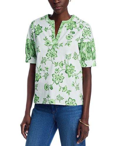 T Tahari T Tahari Split Neck Printed Blouse