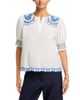 T Tahari T Tahari Split V Neck Embroidered Top - 1