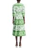 T Tahari T Tahari Three Quarter Sleeve Split Neck Printed Midi Dress - 4