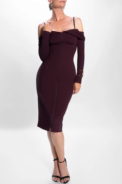 TA3 TA3 Mega Sculpting Off-the-Shoulder Long Sleeve Midi Dress