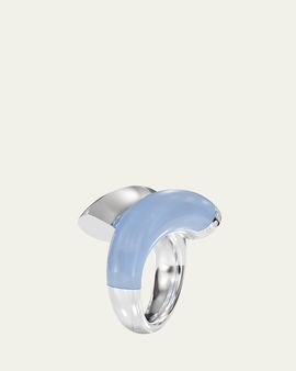 TABAYER 18K White Gold Diamond and Chalcedony Bypass Ring