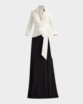 Tadashi Shoji Bicolor Pleated Taffeta & Crepe Gown