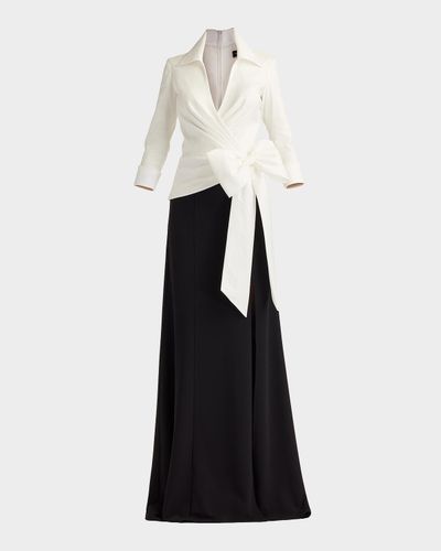 Tadashi Shoji Bicolor Pleated Taffeta & Crepe Gown
