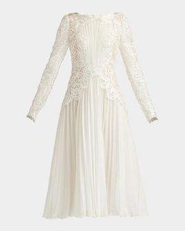 Tadashi Shoji Caius Embroidered Pleated Chiffon Midi Dress