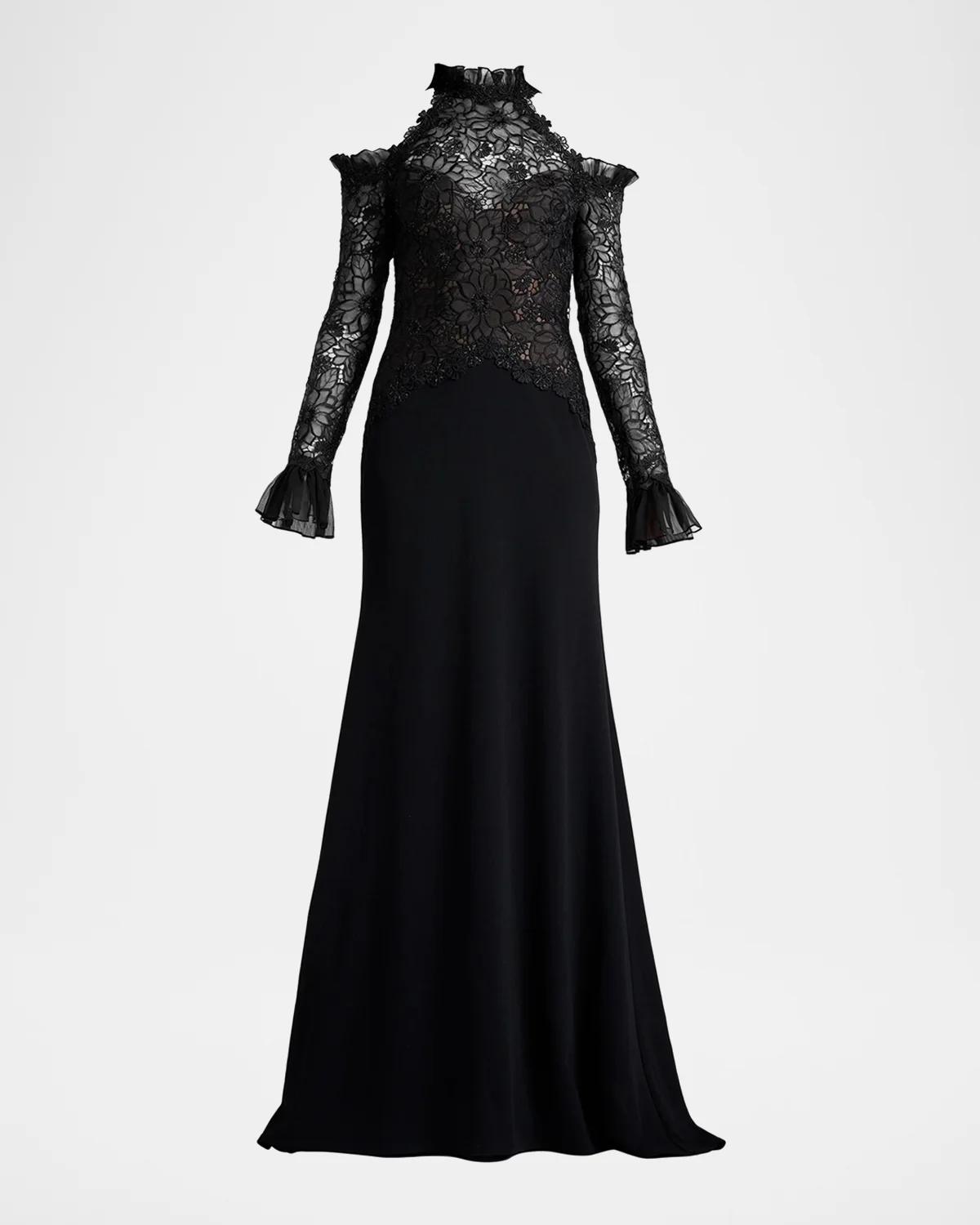 Tadashi Shoji Cold-Shoulder Organza & Crepe Gown