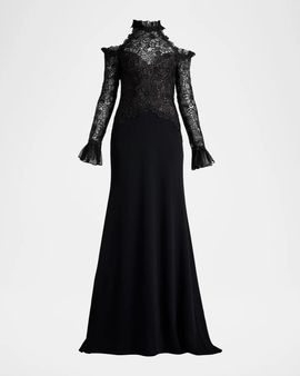 Tadashi Shoji Cold-Shoulder Organza & Crepe Gown