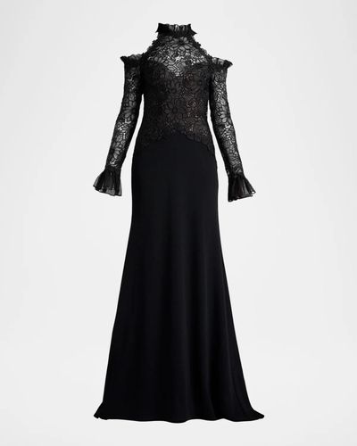 Tadashi Shoji Cold-Shoulder Organza & Crepe Gown