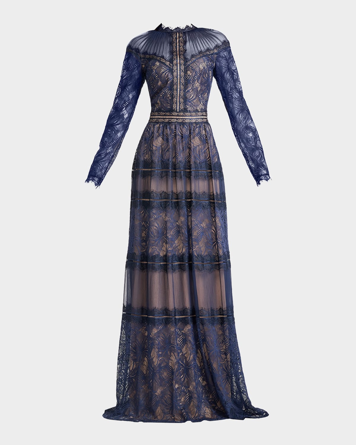 Tadashi Shoji Debore Orchid Illusion Long-Sleeve Gown