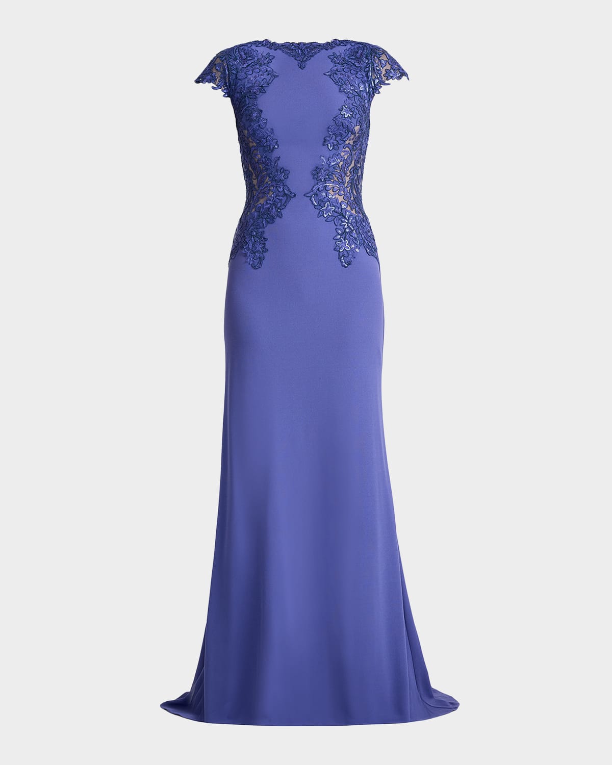 Tadashi Shoji Embroidered Cape-Sleeve Crepe Gown