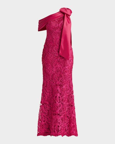 Tadashi Shoji Embroidered One-Shoulder Column Gown