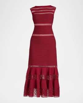 Tadashi Shoji Fiora Lace-Trim A-Line Midi Dress