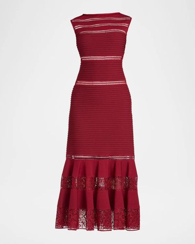 Tadashi Shoji Fiora Lace-Trim A-Line Midi Dress