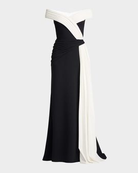 Tadashi Shoji Lohner Two-Tone Draped Off-The-Shoulder Trumpet Gown