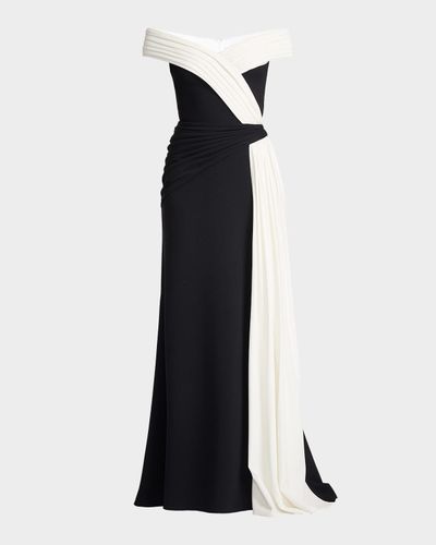 Tadashi Shoji Lohner Two-Tone Draped Off-The-Shoulder Trumpet Gown