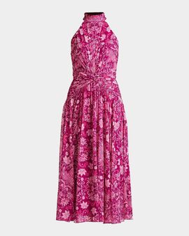 Tadashi Shoji Pleated Floral Midi Dress
