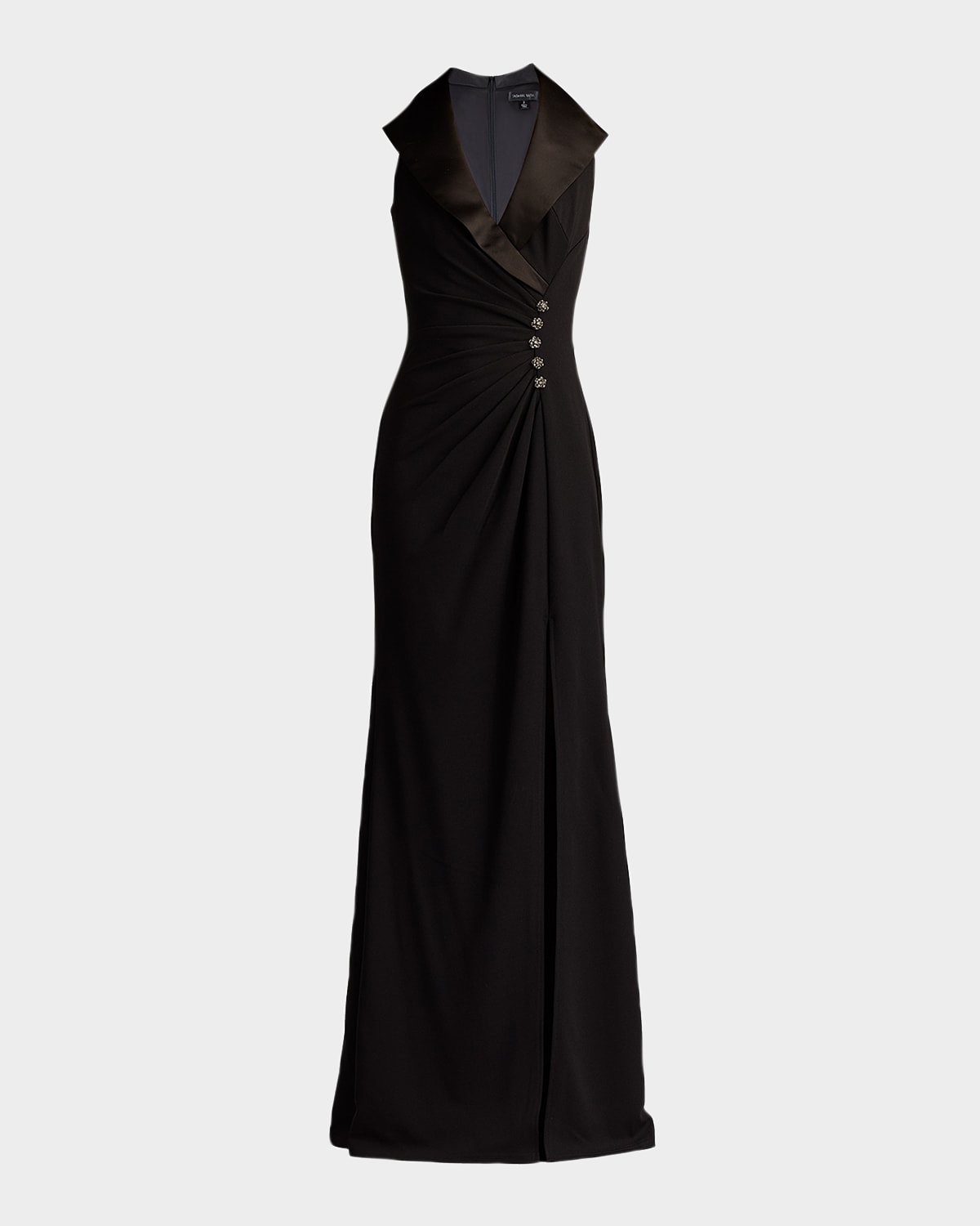 Tadashi Shoji Pleated Jewel-Embellished Crepe Tuxedo Gown