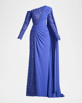 Tadashi Shoji Ravelle Lace-Paneled Column Gown