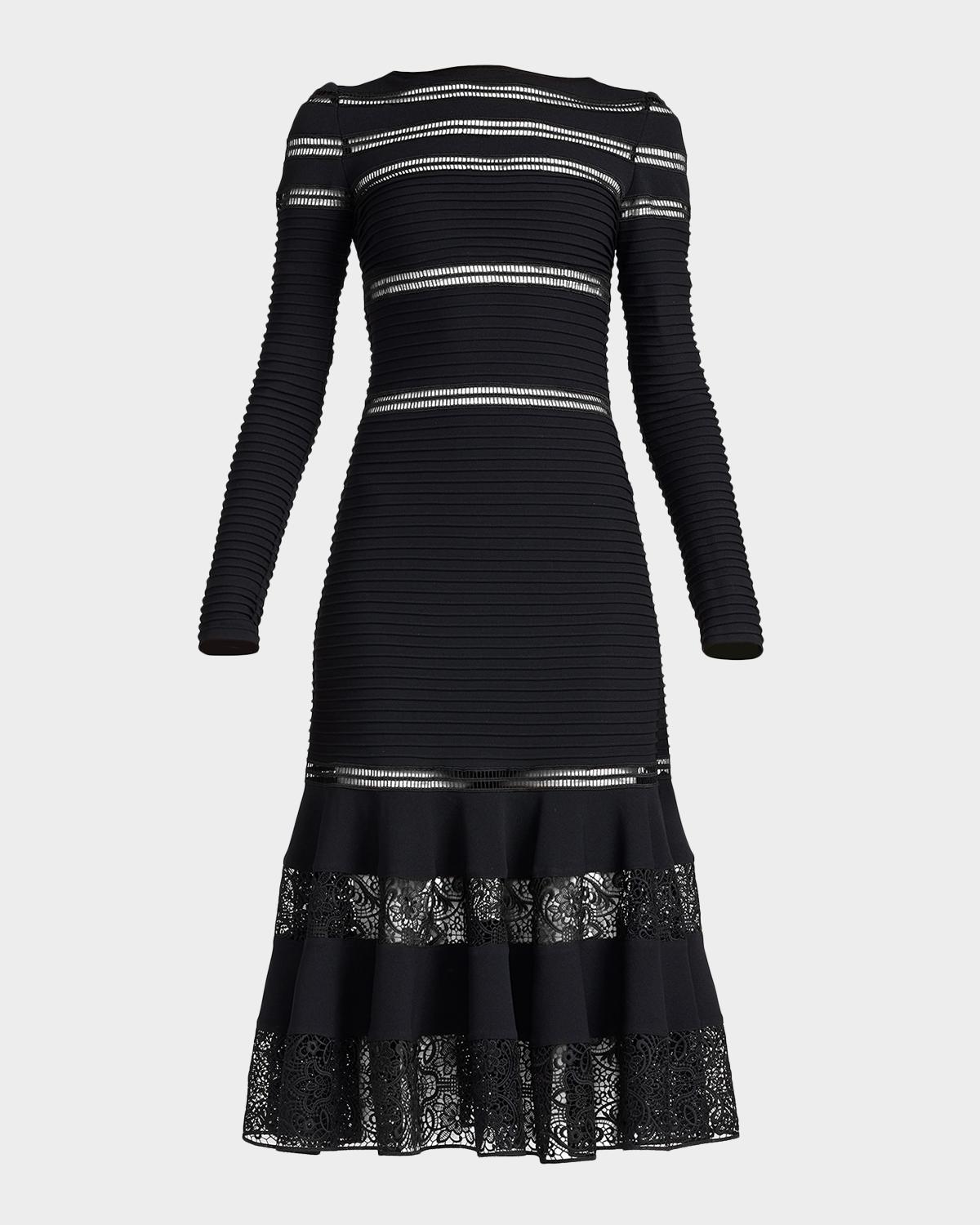 Tadashi Shoji Ribbed Lace-Inset Midi Dress