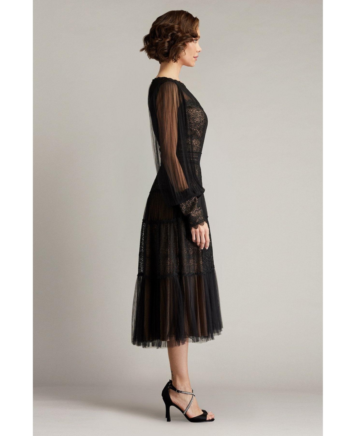 chinese dress ladies Tadashi Shoji Jasi Embroidered Illusion Gown