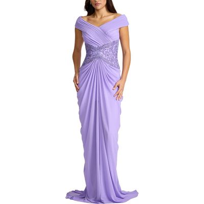 Tadashi Shoji Tadashi Shoji Beaded Off the Shoulder Chiffon Gown