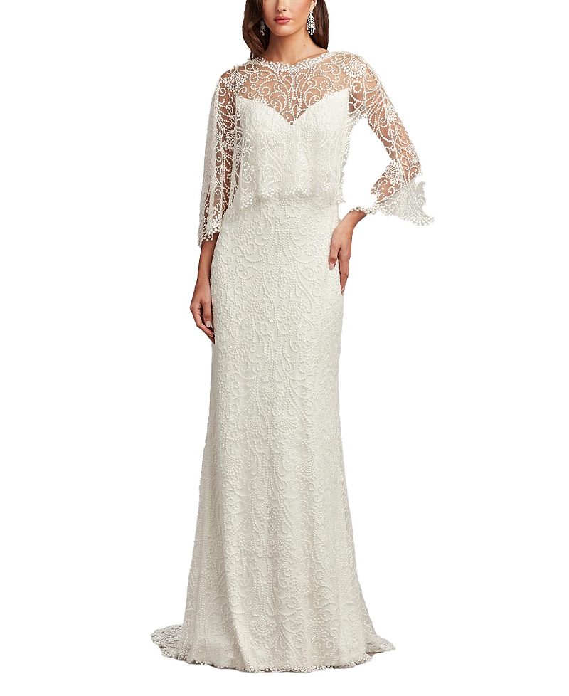 Tadashi Shoji - Eagen Draped Overlay Embroidered Gown