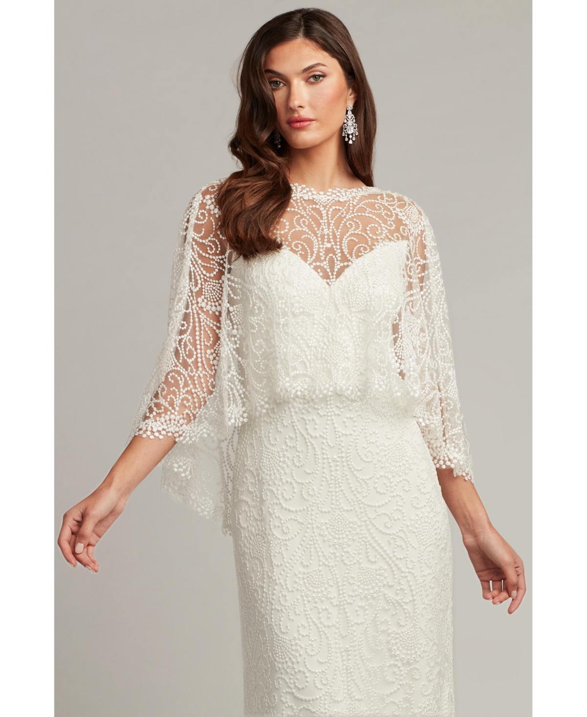 Tadashi Shoji - Eagen Draped Overlay Embroidered Gown