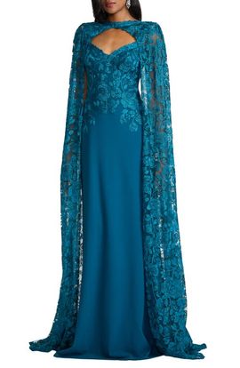 Tadashi Shoji Tadashi Shoji Embroidered Cape Detail Gown