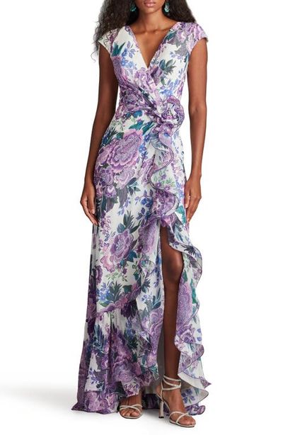 Tadashi Shoji Tadashi Shoji Floral Wire Ruffle Detail Gown