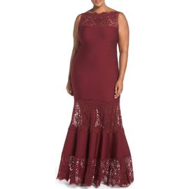Tadashi Shoji Tadashi Shoji Illusion Lace Pintuck Jersey Gown