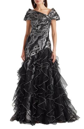 Tadashi Shoji Tadashi Shoji Jacquard Lace & Ruffle Gown