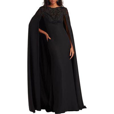 Tadashi Shoji Tadashi Shoji Lace & Crepe Cape Gown