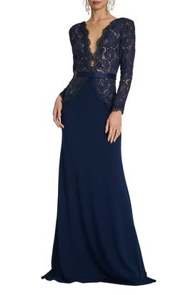 Tadashi Shoji Tadashi Shoji Lace Long Sleeve Cotton Blend Gown